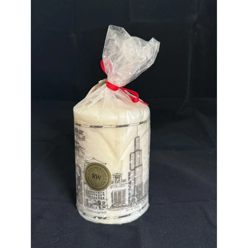 Vintage Chicago Souvenir Pillar Candle City Illustration Enesco Rosalind Walshe